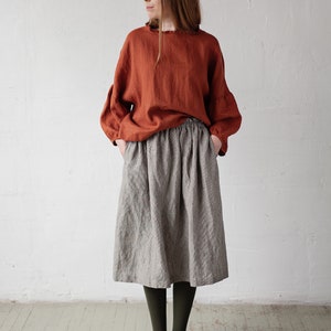 B&W Stripe Classic Midi Skirt, Linen Midi Skirt, Linen skirt, Skirt with Pockets, Below the Knee Skirt, Linen Skirt Women, Basic Linen Skirt