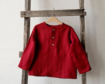 Cherry Long Sleeve Unisex Linen Shirt, Different Embroideries, Linen Shirt, Linen Shirt Boys, Linen Shirt Girls, Kids Shirt