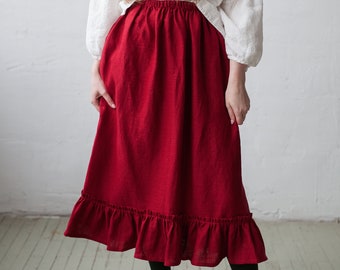Victoriaanse rok kersenlinnen ruches: elastische taille