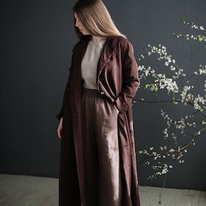 Chocolate Emma Coat, Linen Coat Women, A Line Coat, Loose Linen Coat, Linen Coat, Long Coat for Women, Oversized Linen Coat