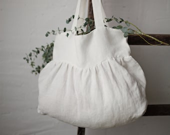 White Sunday Bag, Linen Tote Bag, Ruffle Linen Bag, Shoulder Bag, Linen Tote, Linen Shopping Bag, Market Bag, Ruffled Bag