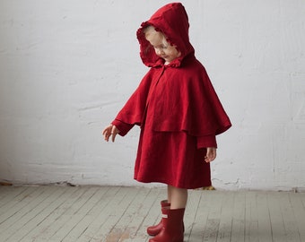 Cherry Little Red Riding Hood Cape, Different Embroideries, Hooded Linen Cape for Girls, Little Red Riding Hood Costume