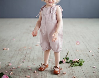 Baby Pink Linen Romper, Different Embroideries, Baby Linen Jumpsuit, Linen Baby Overall, Linen Kids Clothing, Linen Romper for Kids