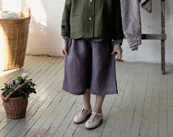 Mauve Short Culottes, Unisex Linen Culottes, Different Embroideries, Linen Pants Kids, Linen Pants Girls, Linen Pants Boys