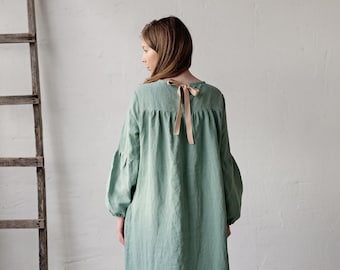 Mint Victorian Dress, Linen Dress, Victorian Style Dress, Linen Dress for Women, Linen Maxi Dress, Long Sleeve Linen Dress