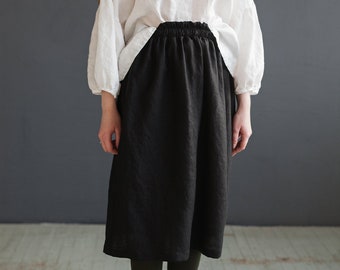 Black Classic Midi Skirt, Linen Midi Skirt, Linen skirt, Skirt with Pockets, Below the Knee Skirt, Linen Skirt Women, Basic Linen Skirt