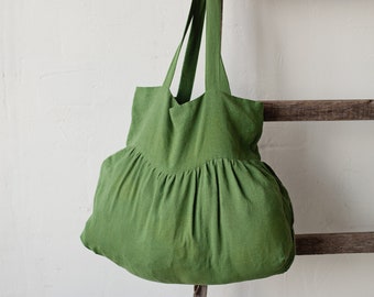Apple Green Sunday Bag, Linen Tote Bag, Ruffle Linen Bag, Shoulder Bag, Linen Tote, Linen Shopping Bag, Market Bag, Ruffled Bag