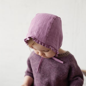 Lilac Ruffle Bonnet, Linen Bonnet, Linen Hat for Girls, Ruffle Bonnet, Baby Girl Bonnet, Prairie Bonnet, Linen Girl Hat