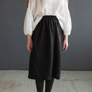 Black Classic Midi Skirt, Linen Midi Skirt, Linen skirt, Skirt with Pockets, Below the Knee Skirt, Linen Skirt Women, Basic Linen Skirt