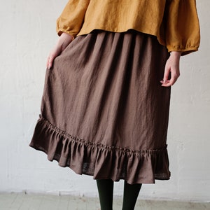 Cacao Victorian Skirt, Ruffle Linen Skirt, Victorian Style Skirt, Linen Skirt, Long Linen Skirt, Linen Skirt for Women, Elastic Waist Skirt