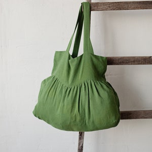 Apple Green Sunday Bag, Linen Tote Bag, Ruffle Linen Bag, Shoulder Bag, Linen Tote, Linen Shopping Bag, Market Bag, Ruffled Bag