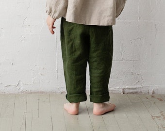 Forest Green Linen Pants, Unisex Linen Pants, Different Embroideries, Linen Pants Kids, Linen Pants Girls, Linen Pants Boys, Linen Trousers