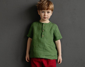 Oxford Green Stripe Linnen Overhemd Kleding Jongenskleding Tops & T-shirts Overhemden en buttondowns 