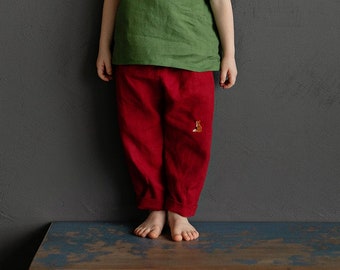 Cherry Linen Pants, Unisex Linen Pants, Different Embroideries, Linen Pants Kids, Linen Pants Girls, Linen Pants Boys, Linen Trouser