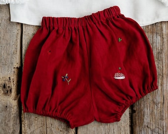Cherry Exclusive Meadow Bloomers, Linen Bloomers, Meadow Embroidery, Linen Shorts, Kids Bloomers, Linen Kids Clothing