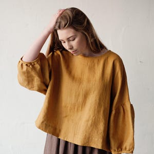 Mustard Kimono Tunic, Linen Tunic, Linen Shirt, Linen Blouse, Oversized Linen Tunic, Kimono Style Tunic, Loose fit Tunic, Plus Size Shirt