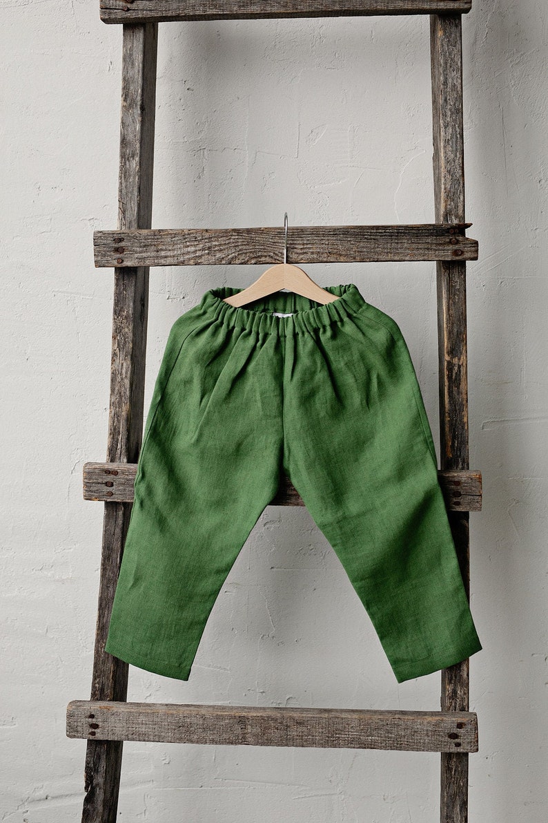 Apple Green Linen Pants, Unisex Linen Pants, Different Embroideries, Linen Pants Kids, Linen Pants Girls, Linen Pants Boys, Linen Trousers image 1