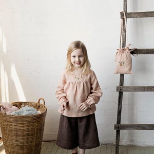 Cacao Short Culottes, Unisex Linen Culottes, Different Embroideries, Linen Pants Kids, Linen Pants Girls, Linen Pants Boys