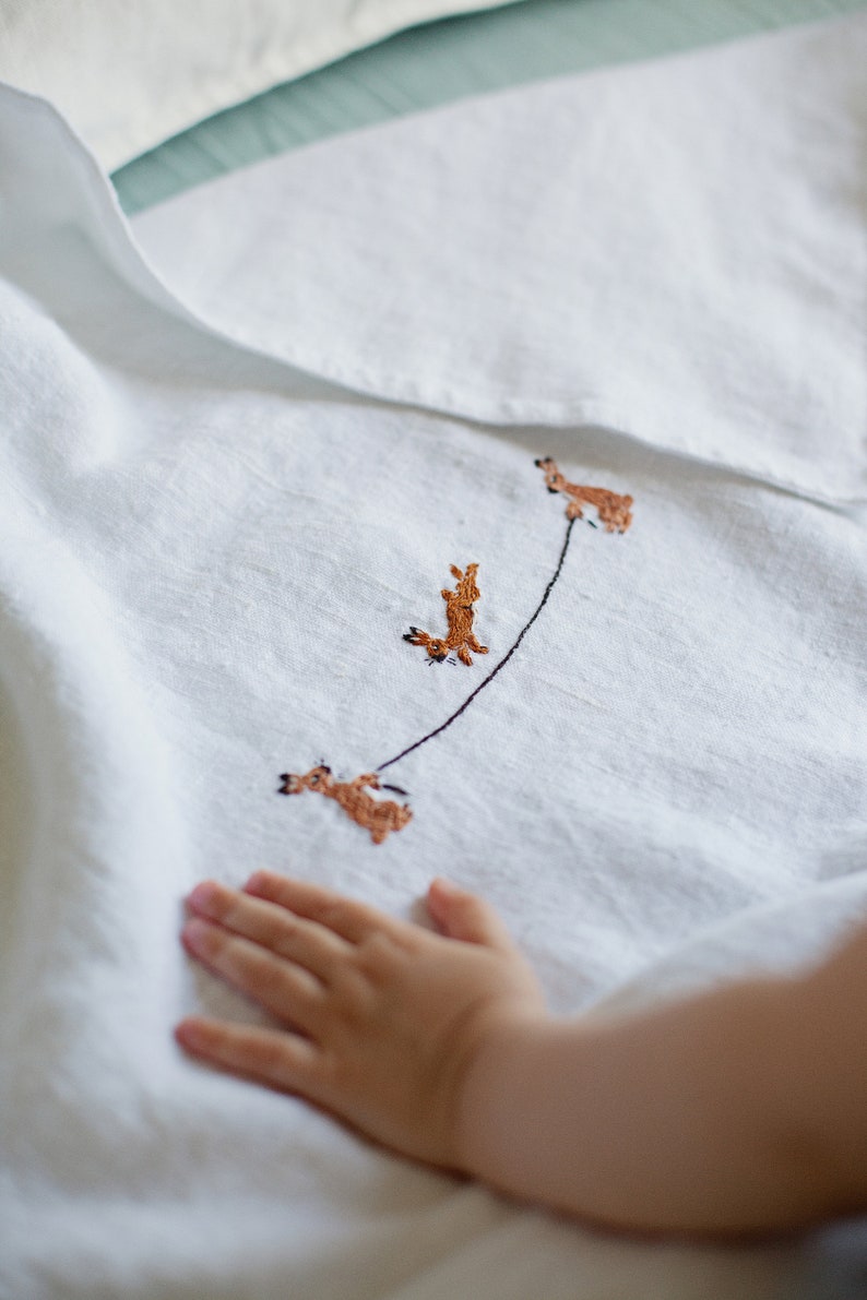 White Linen Baby Blanket Linen Newborn Blanket Embroidered Etsy