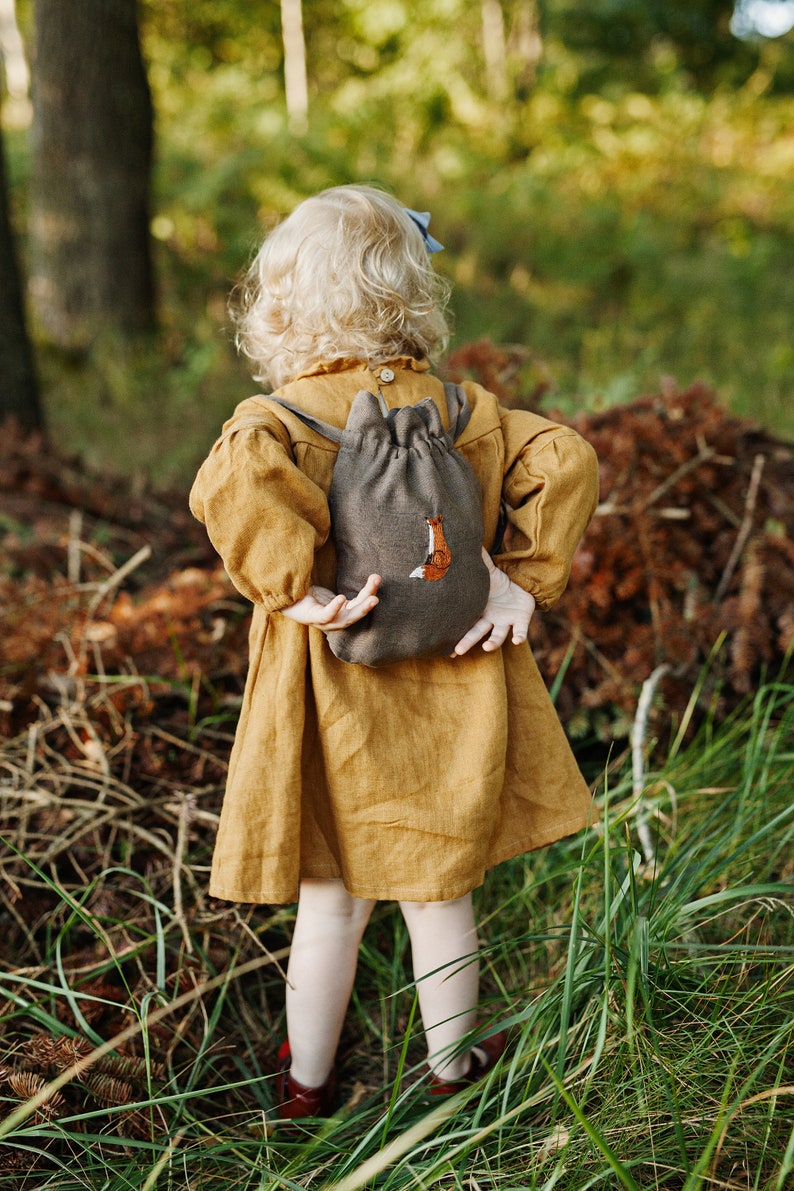 Linen Backpack Different Colours Sitting Fox Embroidery Etsy