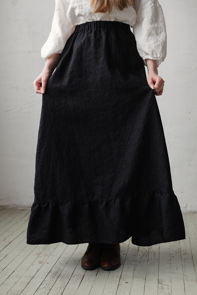 Black Linen Skirt Long Linen Skirt Linen Skirt with Pockets | Etsy