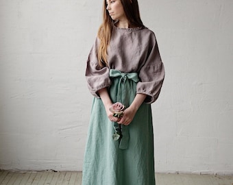 Lavender Linen Tunic: Kimono Style Oversized Blouse