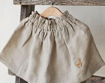 Natural Midi Skirt, Linen Midi Skirt, Different Embroideries, Simple Skirt, Baby Girl Skirt, Linen Clothes for Kids, Washed Linen Skirt