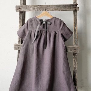 Mauve Summer Dress, Linen Summer Dress, Different Embroideries, Short Sleeve Dress, Girl Linen Dress, Flower Girl Dress