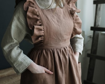 Caramel Vintage Linen Apron: Victorian Cottagecore Style