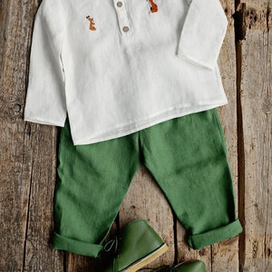 Apple Green Linen Pants, Unisex Linen Pants, Different Embroideries, Linen Pants Kids, Linen Pants Girls, Linen Pants Boys, Linen Trousers image 3