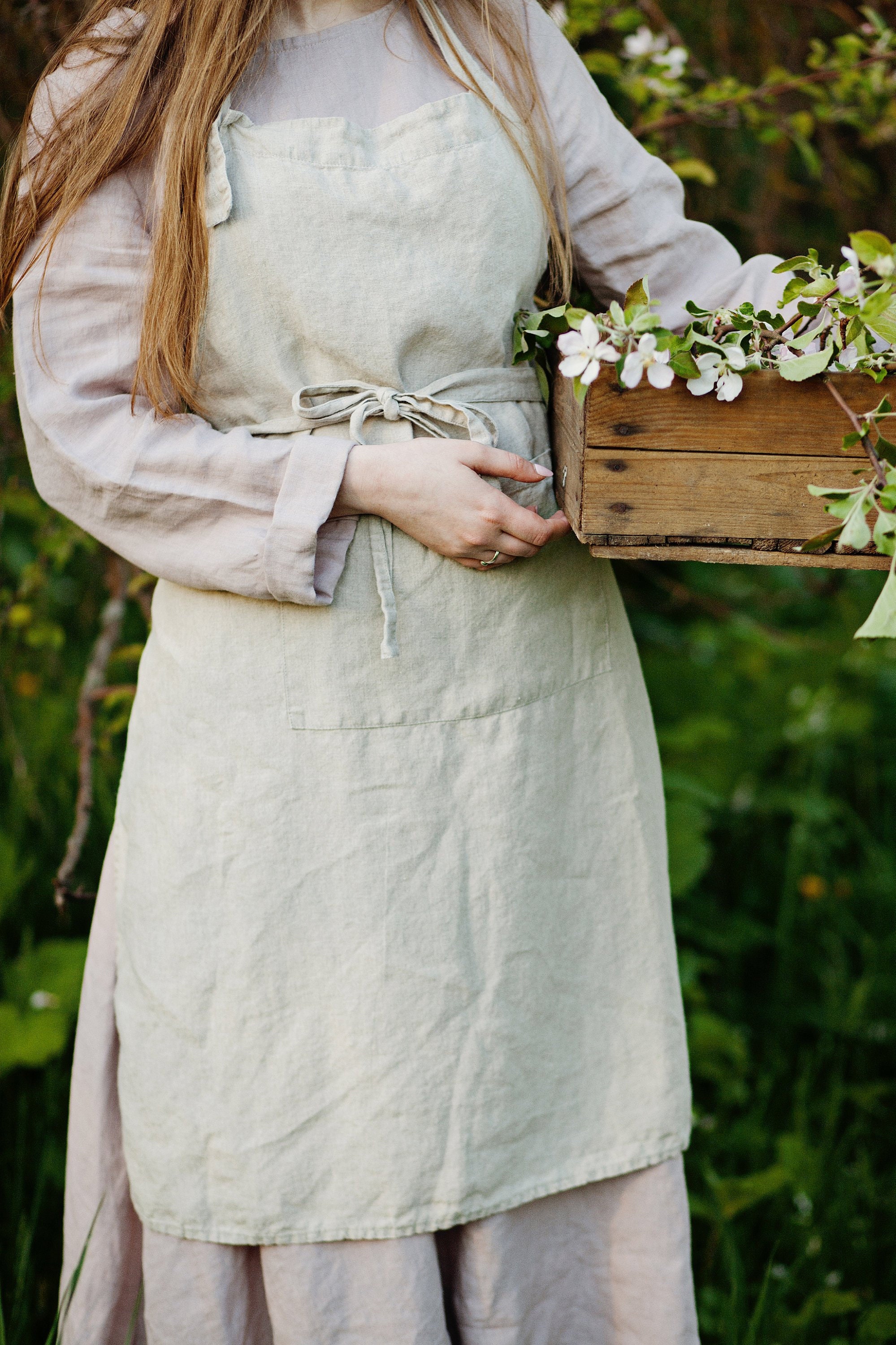 Tablier de Lin Traditionnel, Tablier Naturel, Cuisine, Linge Pour Femmes, Lavé