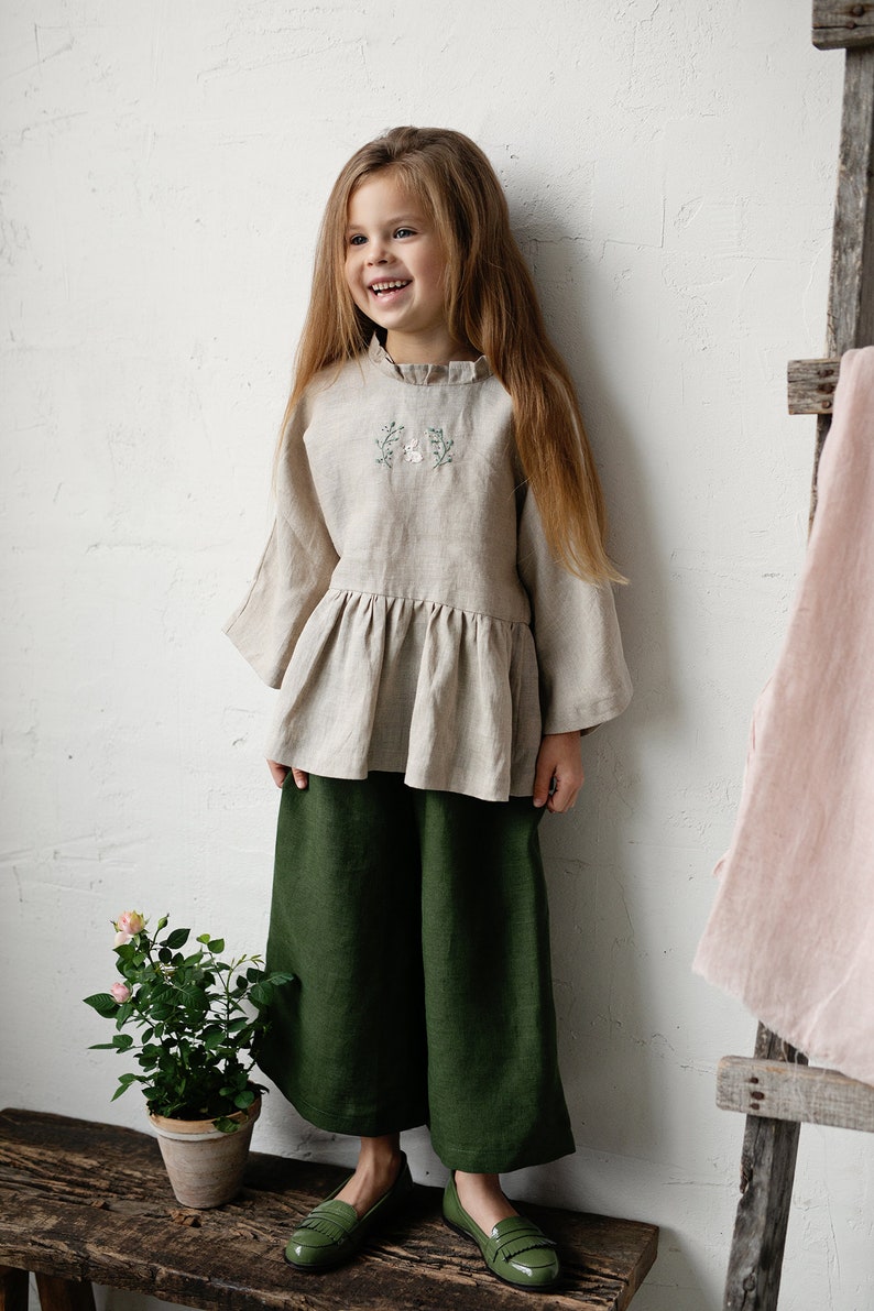 Natural North Tunic, Different Embroideries, Linen Shirt for Girls, Long Sleeve Linen Tunic, Girl Linen Top, Baby Shirt image 7