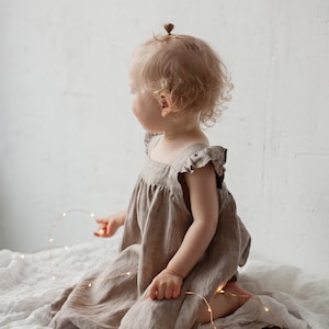 Natural Pinafore Dress, Linen Pinafore Dress, Different Embroideries, Linen Dress Girls, Baby Apron, Flower Girl Dress, Dress Girls