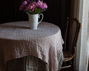 Transparent Linen Tablecloth, Pink,  Washed Linen Tablecloth, Sheer Tablecloth, Linen Muslin, Rectangular Tablecloth, Lightweight tablecloth