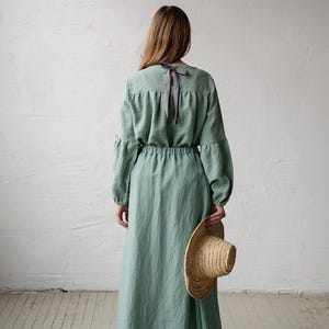 Mint Victorian Tunic, Linen Tunic, Linen Shirt, Linen Blouse, Cottagecore Blouse, Linen Shirt for Women, Linen Top, Long Sleeve Shirt