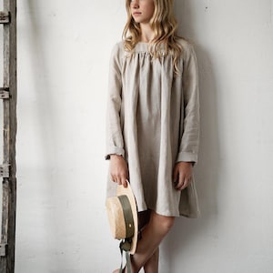 Abito in lino classico naturale, abito in lino per neonati, abito per neonati, vestiti in lino per bambine, vestiti per bambine, abbigliamento per bambini, abito in lino per bambine