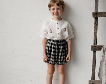 White Short Sleeve Unisex Linen Shirt, Different Embroideries, Linen Shirt, Linen Shirt Boys, Linen Shirt Girls, Kids Shirt