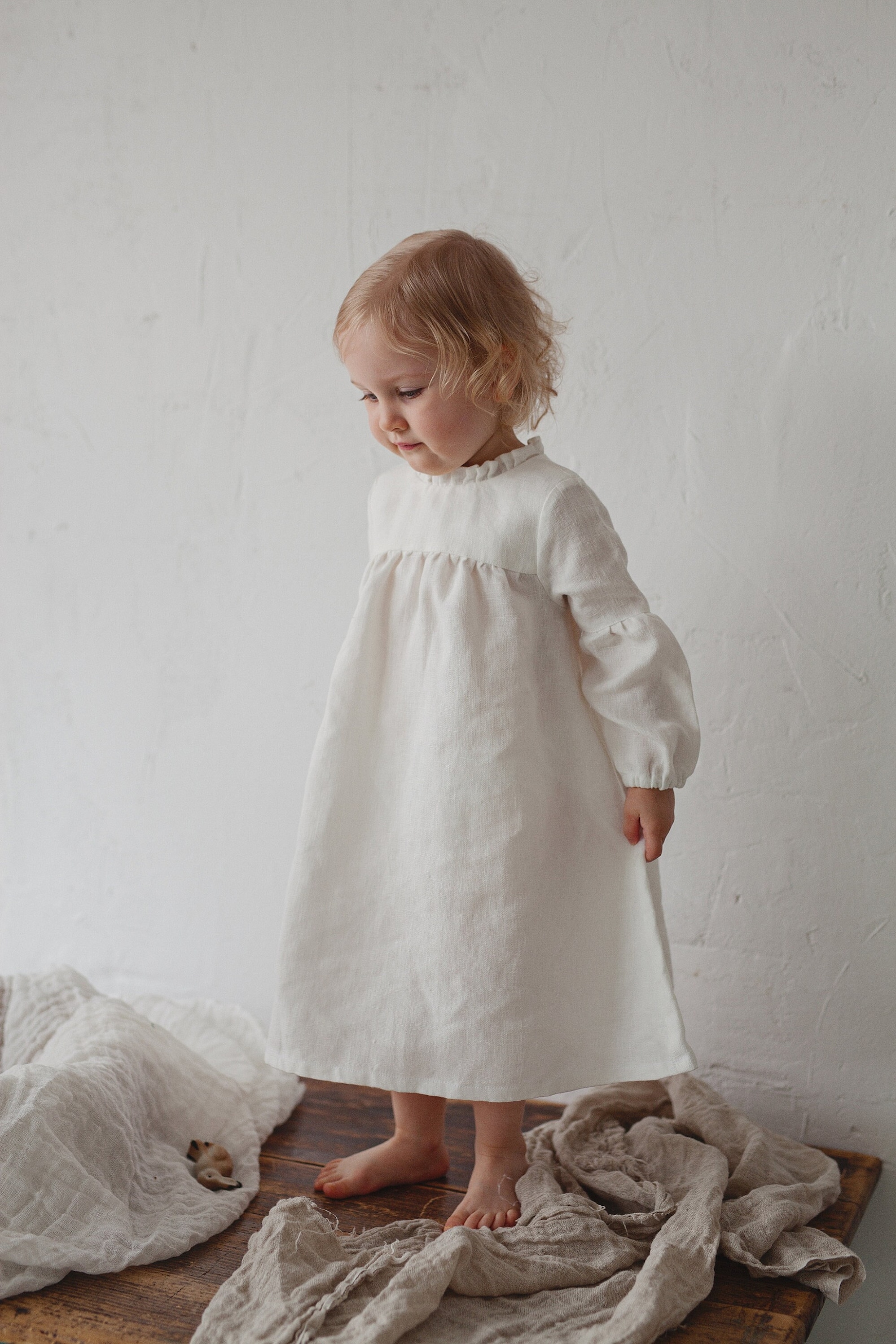 White Winter Ruffle Linen Dress Baby Linen Dress Baby Dress Etsy