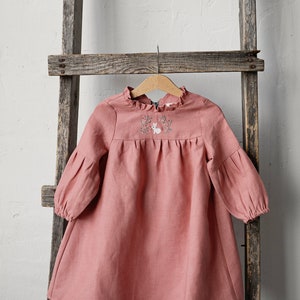 Salmon Ruffle Linen Dress, Baby Linen Dress, Baby Dress, Flower Girl Dress, Linen Clothes Girls, Dress Girls, Kids Clothing image 3
