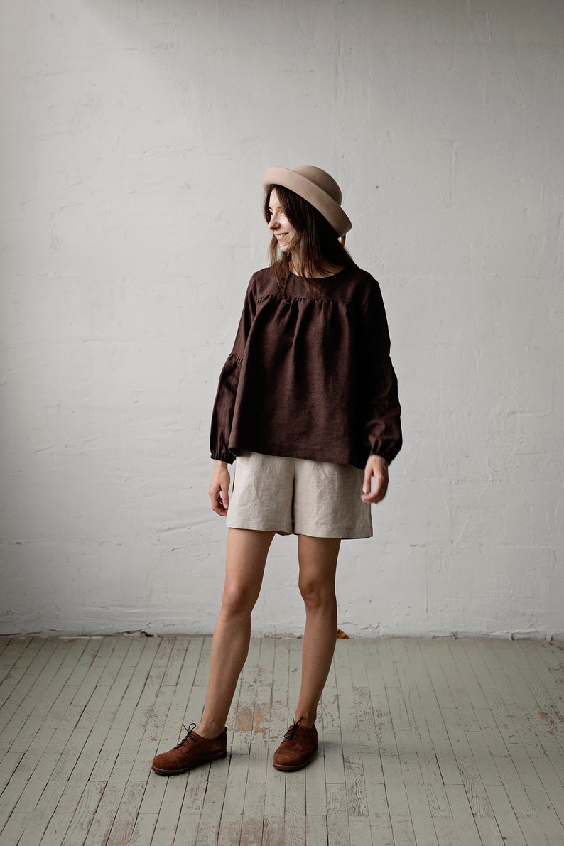 Chocolate Victorian Tunic, Linen Tunic, Linen Shirt, Linen Blouse, Cottagecore Blouse, Linen Shirt for Women, Linen Top, Long Sleeve Shirt image 1