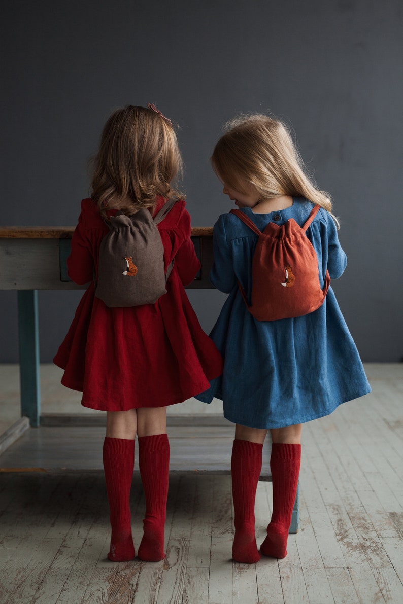 Linen Backpack Different Colours Sitting Fox Embroidery Etsy