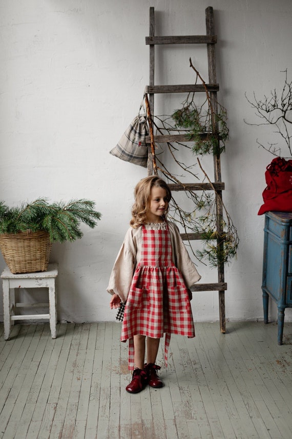 Tablier de jardin en lin pour fille, Tablier en lin pour fille