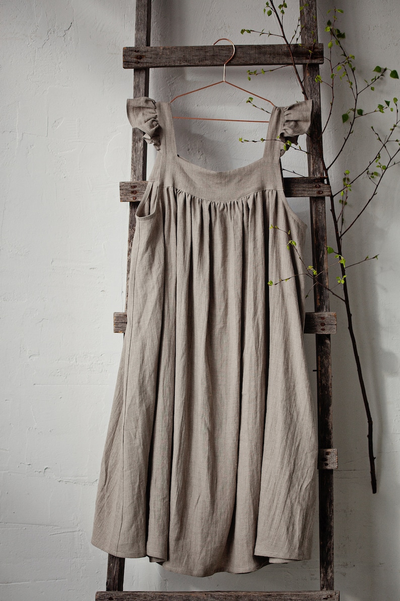 Natural Prairie Dress Linen Dress With Flutter Sleeves | Etsy