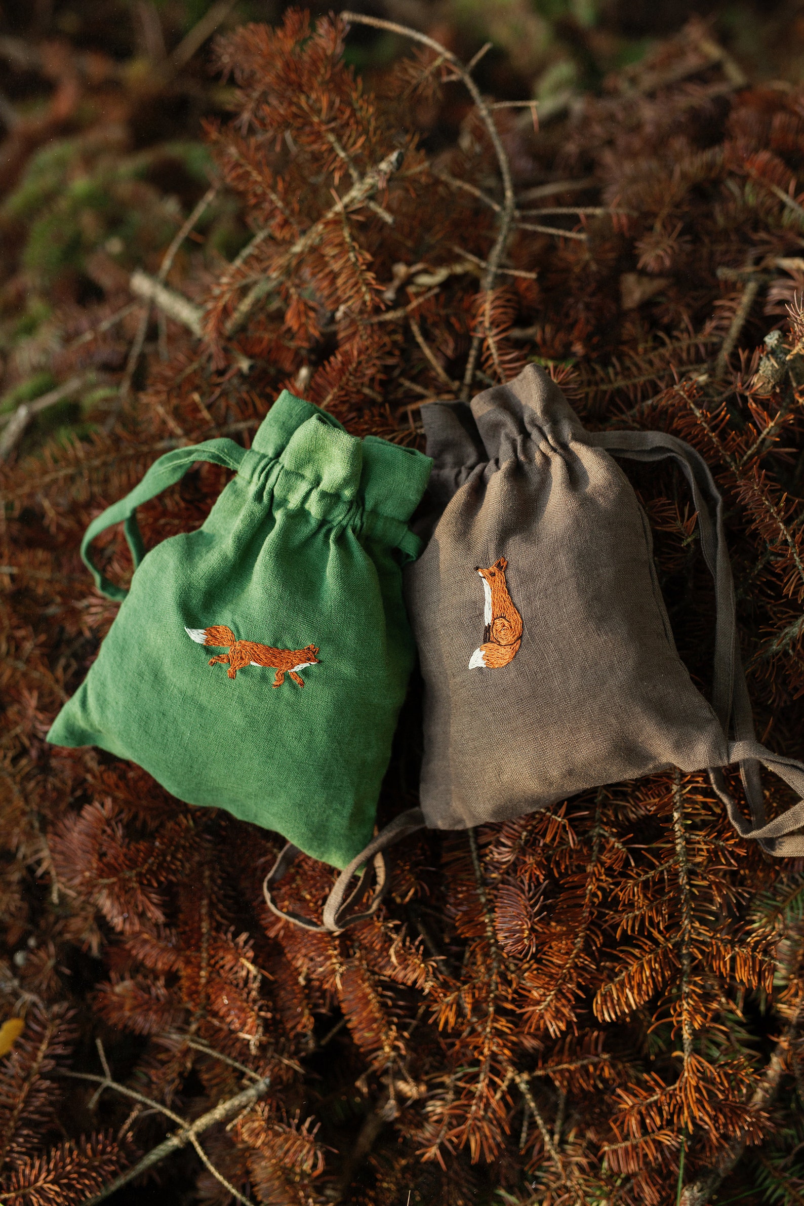 Linen Backpack Different Colours Sitting Fox Embroidery Etsy