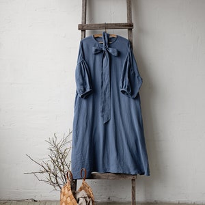 Dusty Blue Kimono Dress, Oversized Linen Dress, Linen Dress, Linen Dress for Women, Plus Size Linen Dress, Loose Linen Dress, Maxi Dress image 2