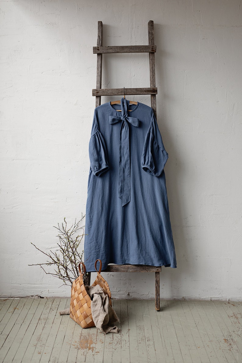 Dusty Blue Kimono Dress, Oversized Linen Dress, Linen Dress, Linen Dress for Women, Plus Size Linen Dress, Loose Linen Dress, Maxi Dress image 2