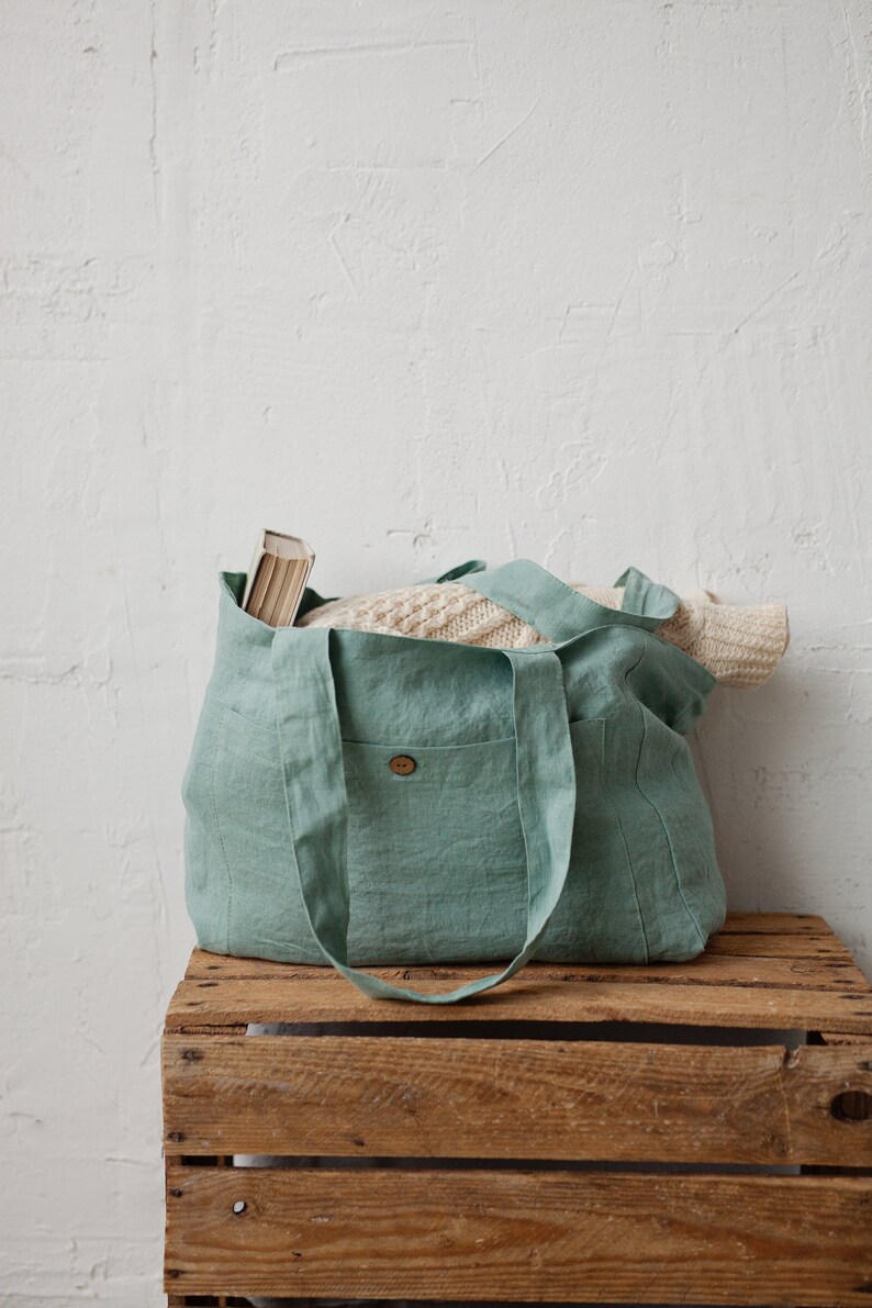Linen Bag Linen Tote Bag Green Linen Bag Shoulder Bag Etsy