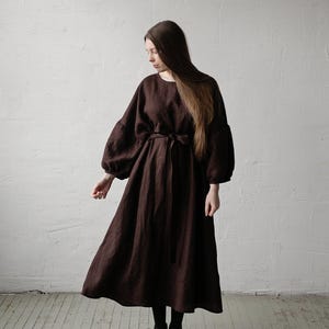 Chocolate Kimono Linen Dress: Oversized Maxi Dress
