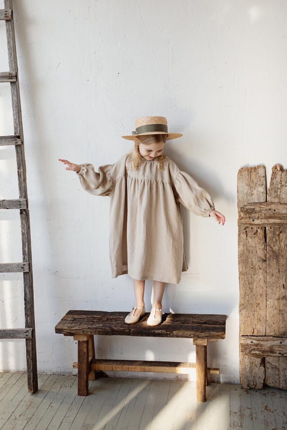 Buy Sand Linen Parachute Dress: Embroidered Girl's Dress Online in India -  Etsy