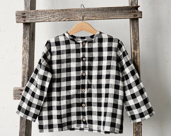 Check Festive Long Sleeve Classic Shirt, Plaid Shirt, Linen Shirt, Linen Shirt Boys, Linen Shirt Girls, Unisex Kids Shirt